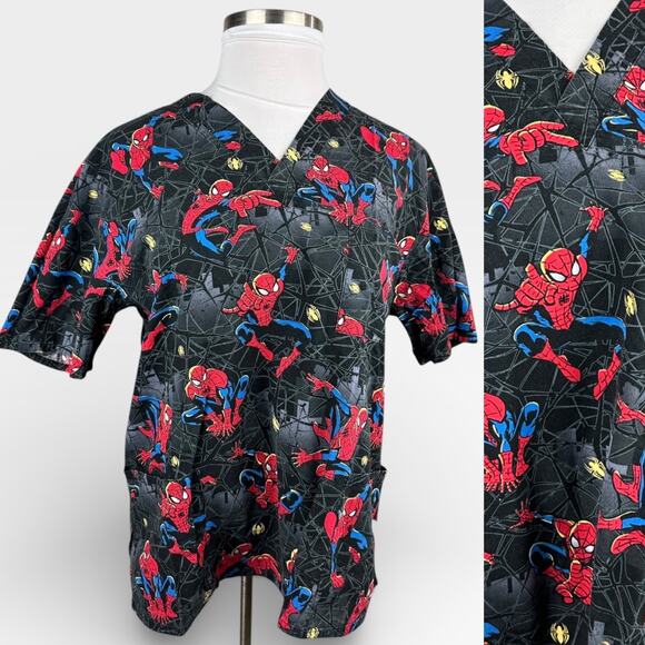 Marvel Tops - ✨2/$20 Marvel x Ultimate Spiderman Nurse CNA V-Neck Spider-Man Scrub Top Large